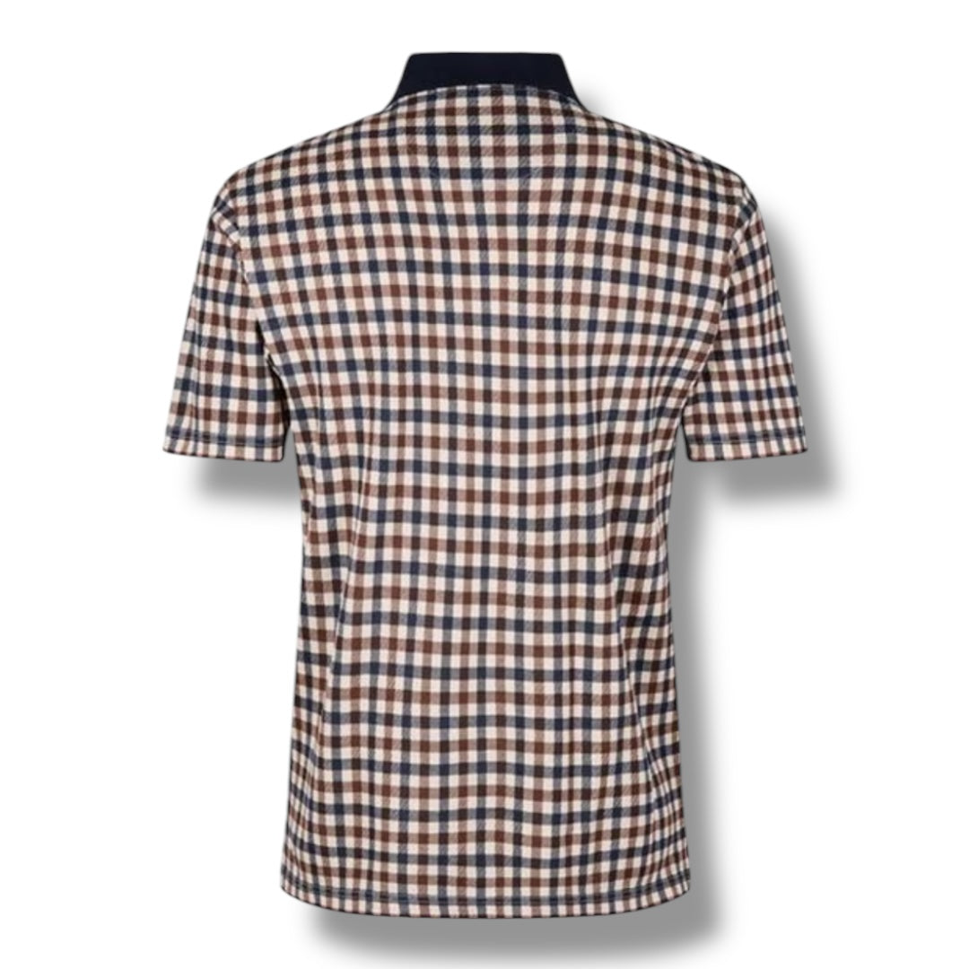 AQUASCUTUM CHECK ALL OVER POLO SHIRT BROWN
