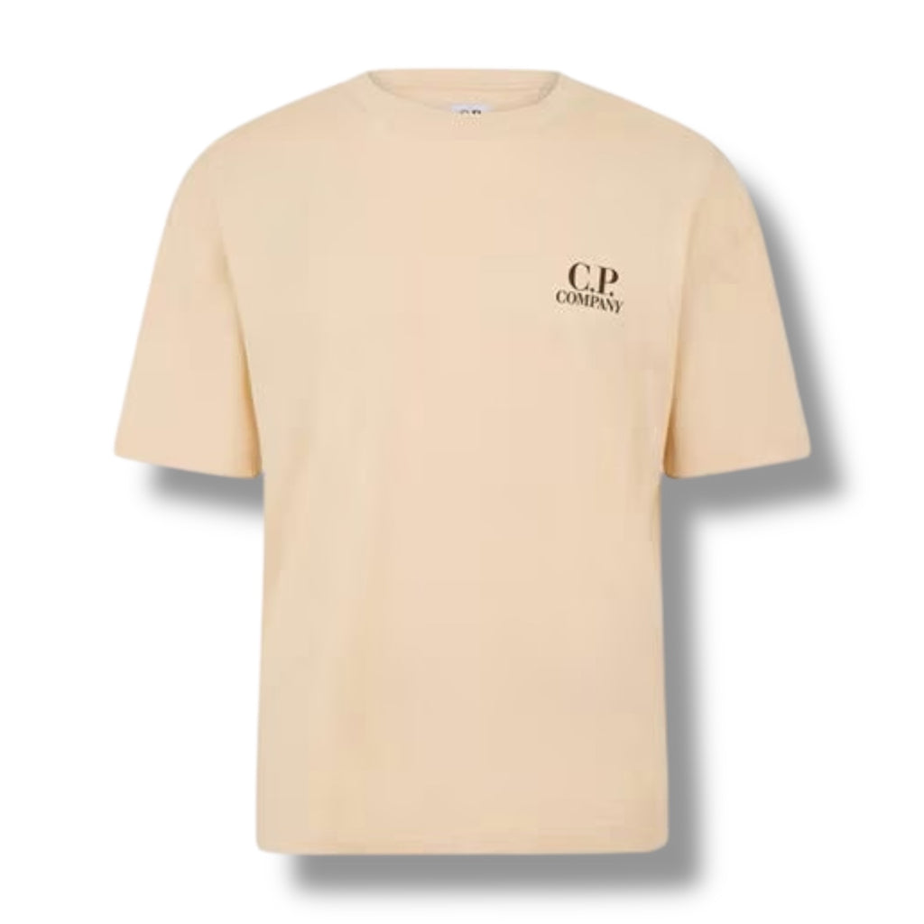CP COMPANY DOUBLE LOGO T-SHIRT PISTACHIO BEIGE