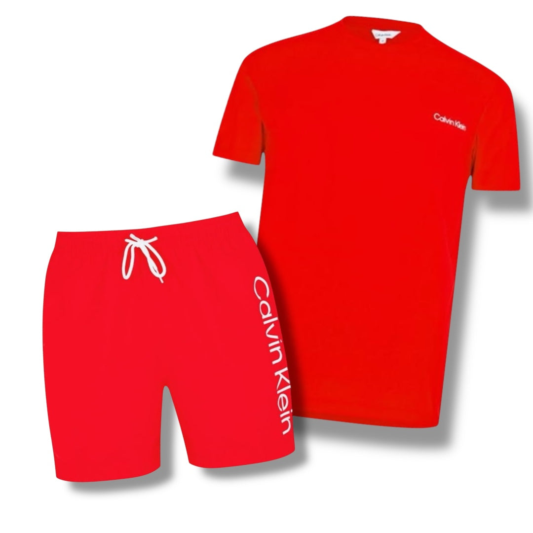 CALVIN KLEIN T-SHIRT & SWIM SHORTS COMBO RED