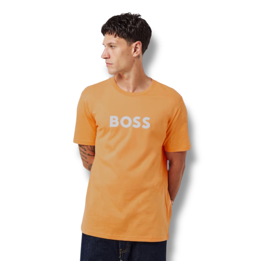 HUGO BOSS BIG LOGO T-SHIRT & SWIM SHORTS COMBO ORANGE