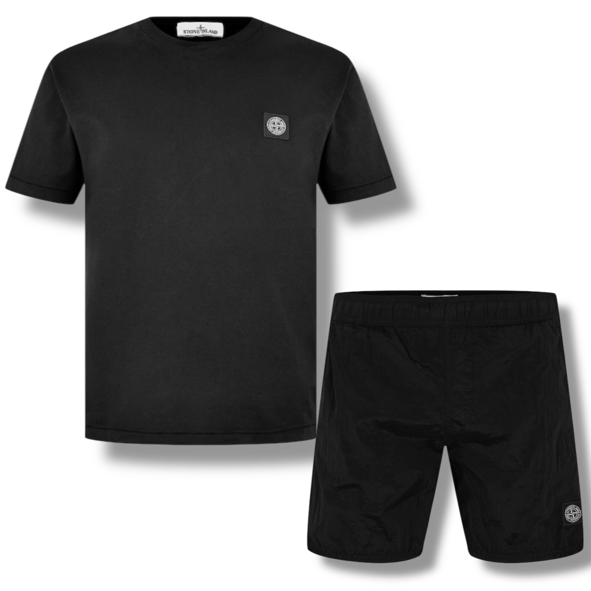STONE ISLAND PATCH LOGO T-SHIRT & NYLON METAL SWIM SHORTS COMBO BLACK