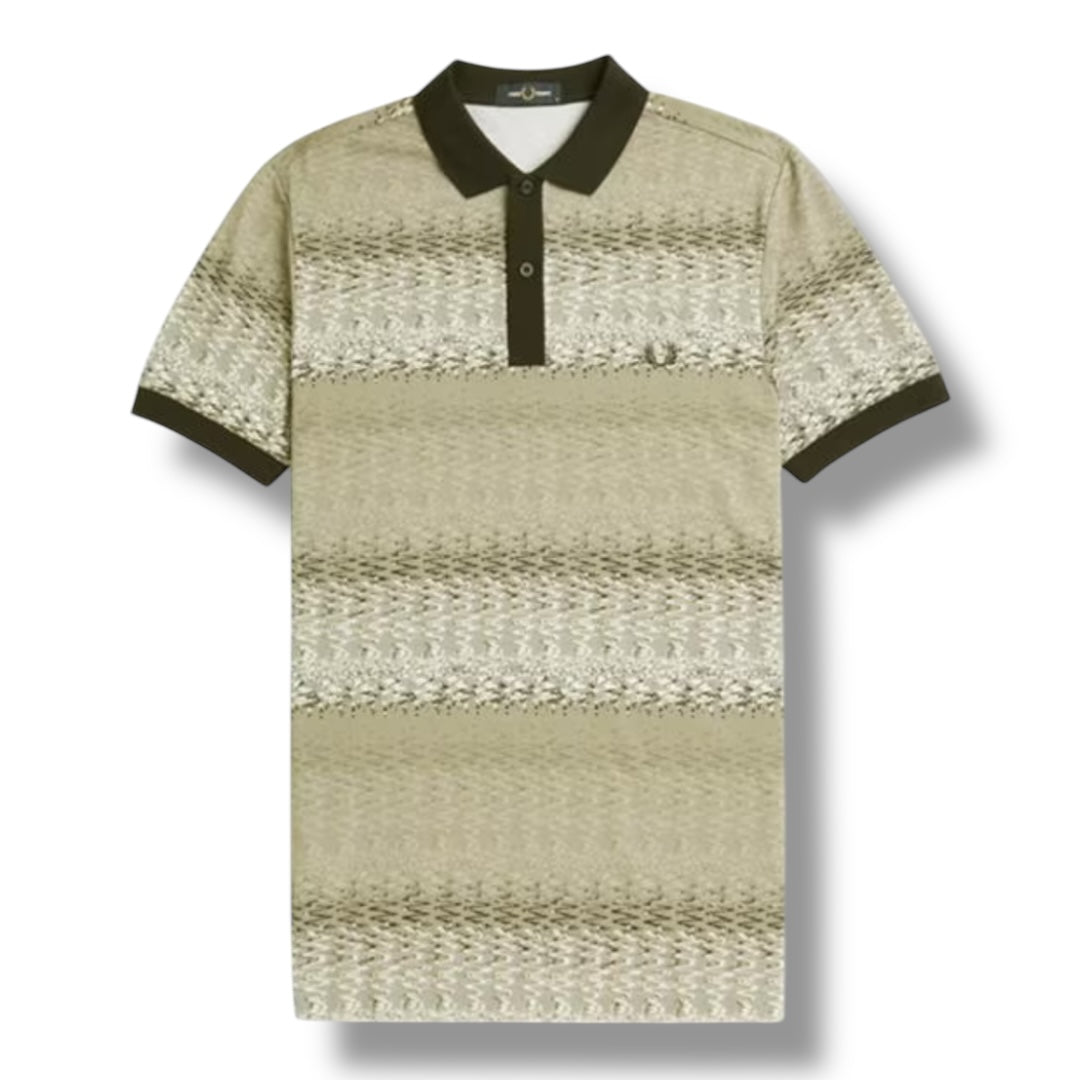 FRED PERRY WAVED STRIPE POLO SHIRT BEIGE