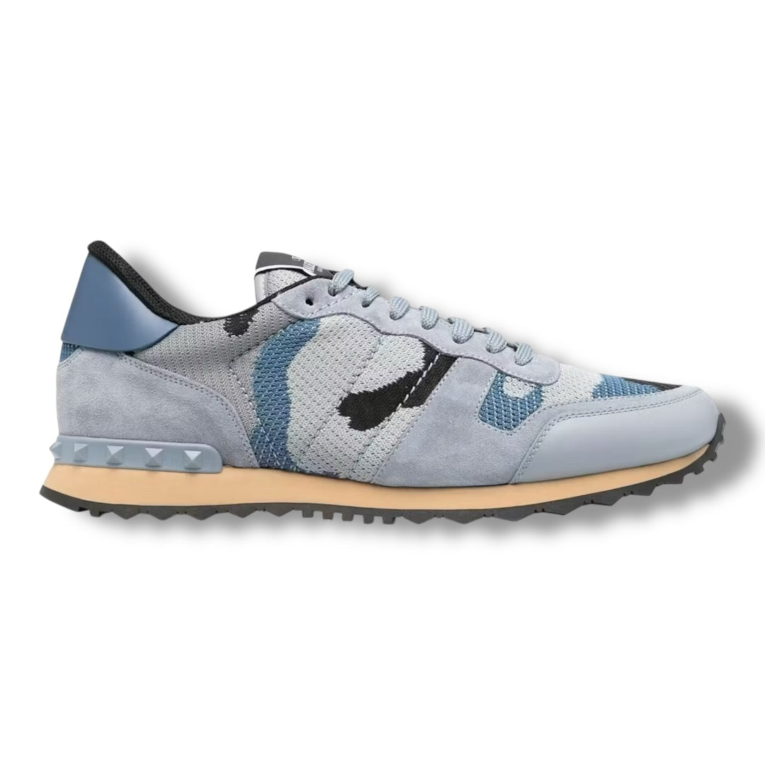 VALENTINO ROCKRUNNER STUD TRAINERS GREY - LIGHT BLUE CAMO