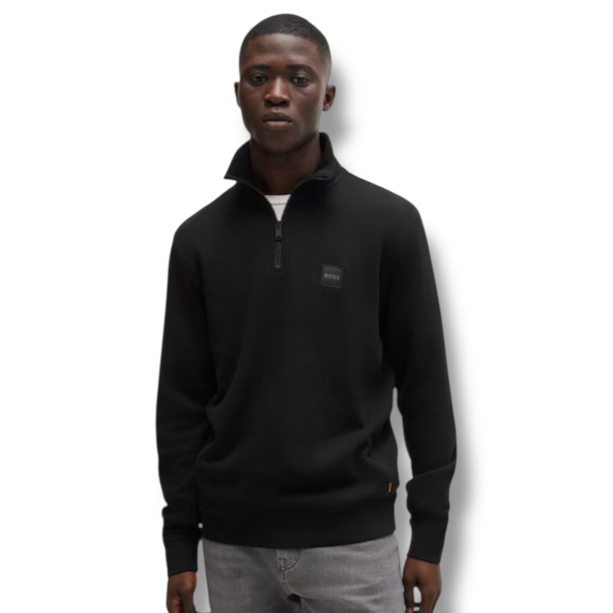 HUGO BOSS PATCH LOGO 1/4 ZIP SWEATSHIRT BLACK