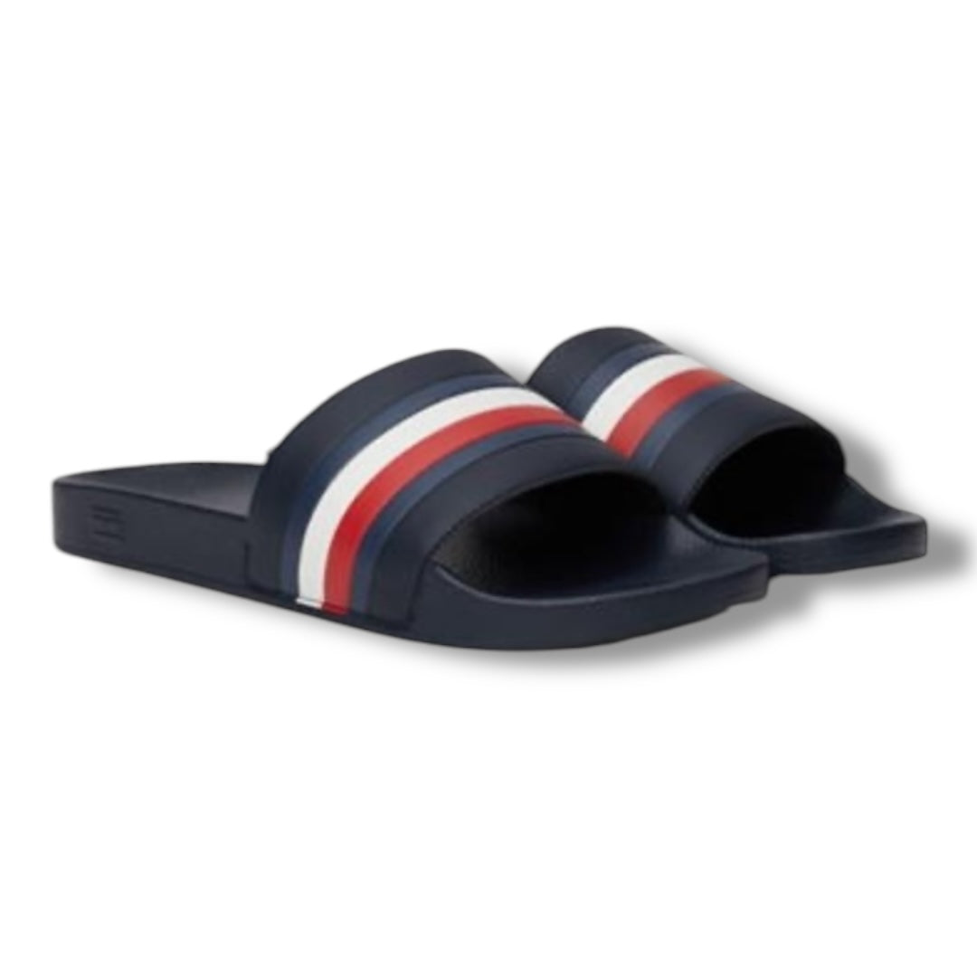 TOMMY HILFIGER STRIPE POOL SLIDERS NAVY BLUE