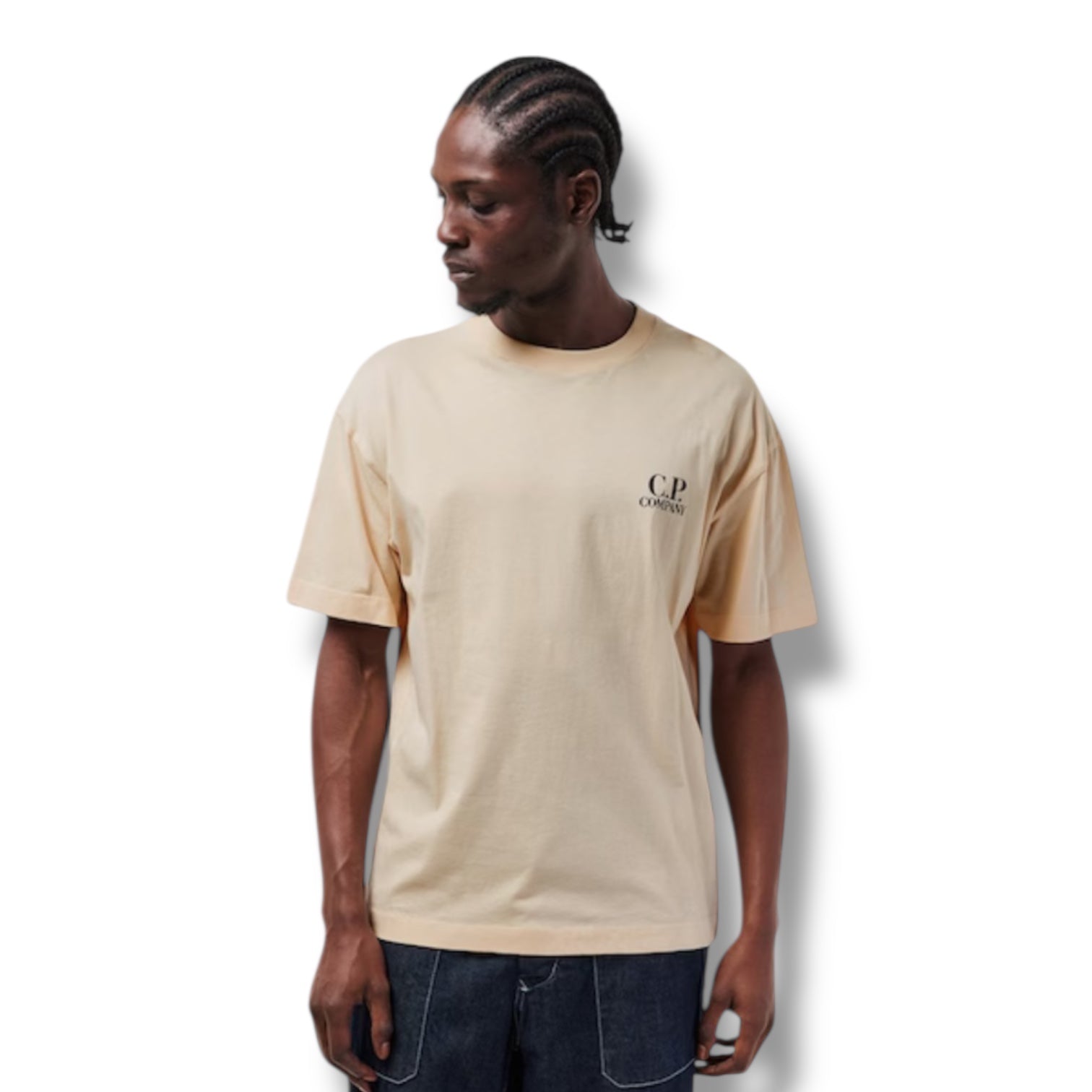CP COMPANY DOUBLE LOGO T-SHIRT PISTACHIO BEIGE