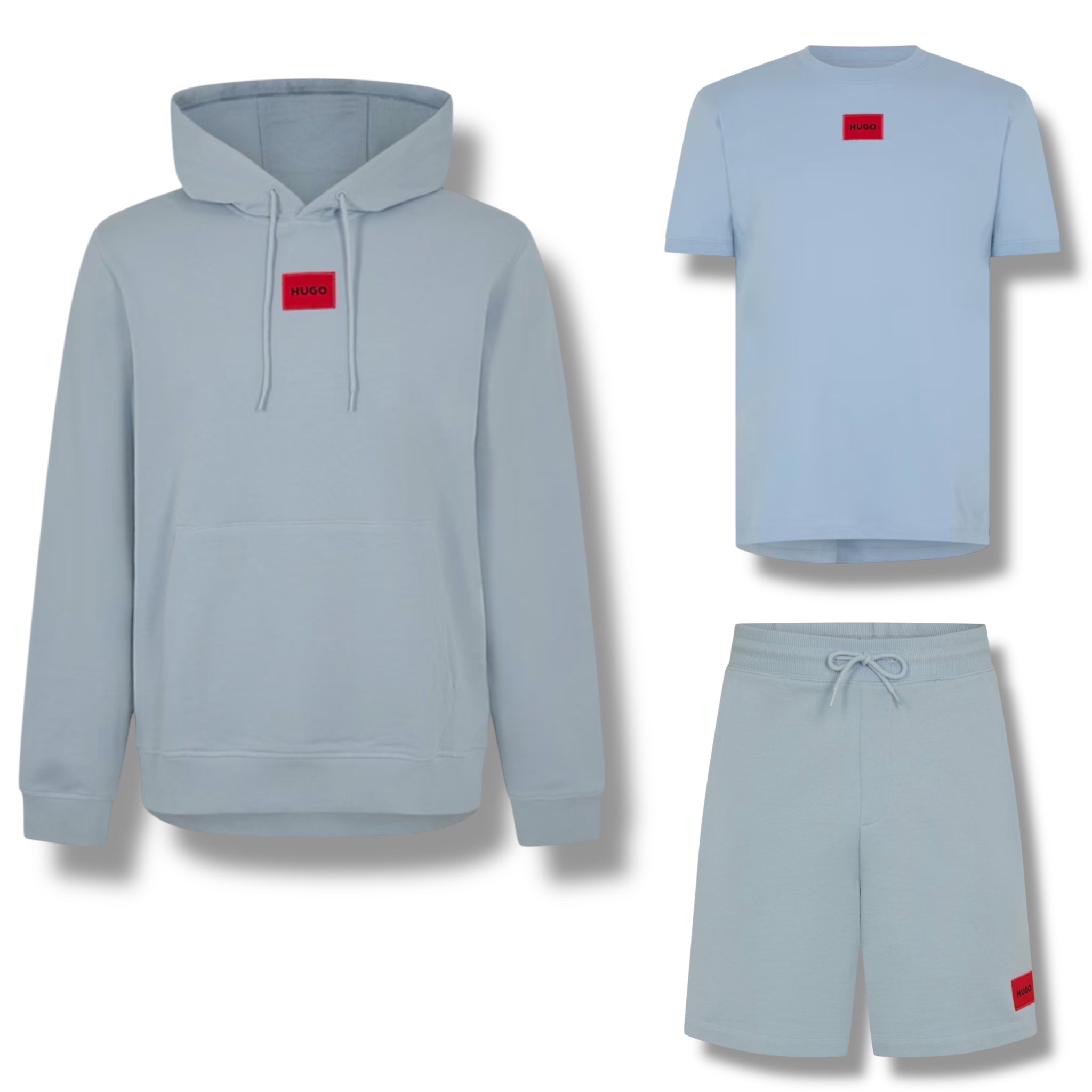 HUGO BOSS HUGO RED PATCH HOODIE - T-SHIRT & JERSEY SHORTS TRIPLE SET SKY BLUE