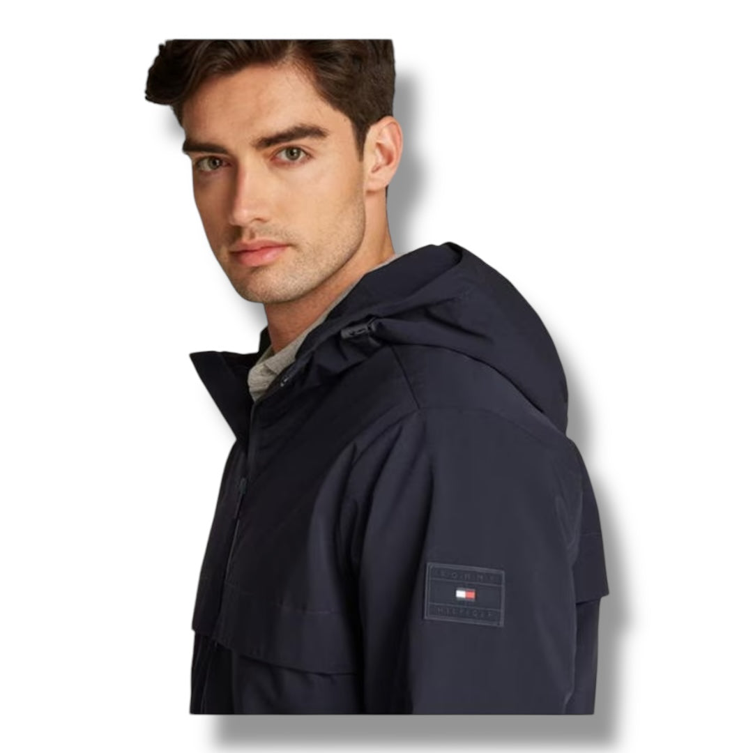 TOMMY HIFILGER HOODED JACKET NAVY BLUE