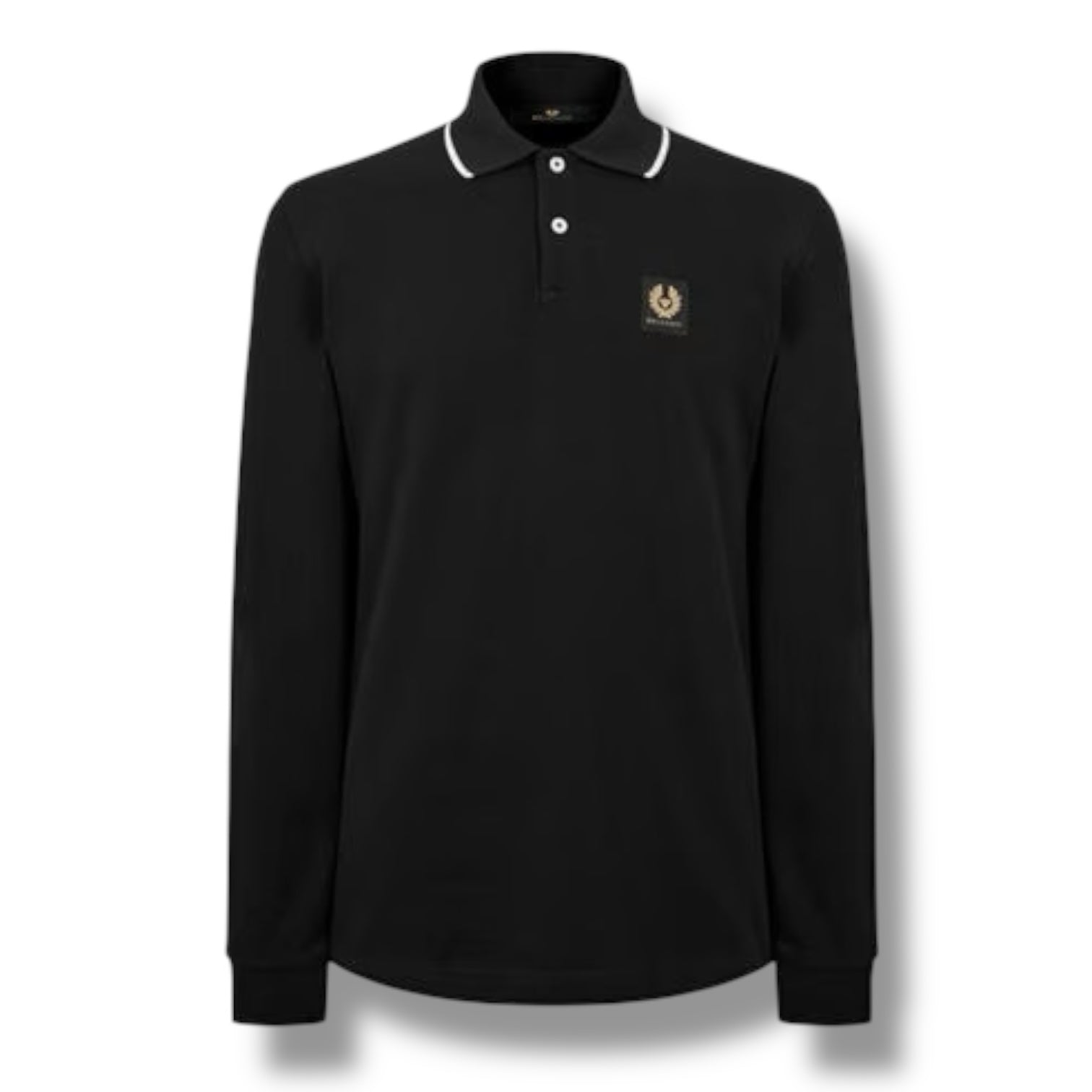 BELSTAFF LONG SLEEVED TIPPED COLLAR POLO SHIRT BLACK