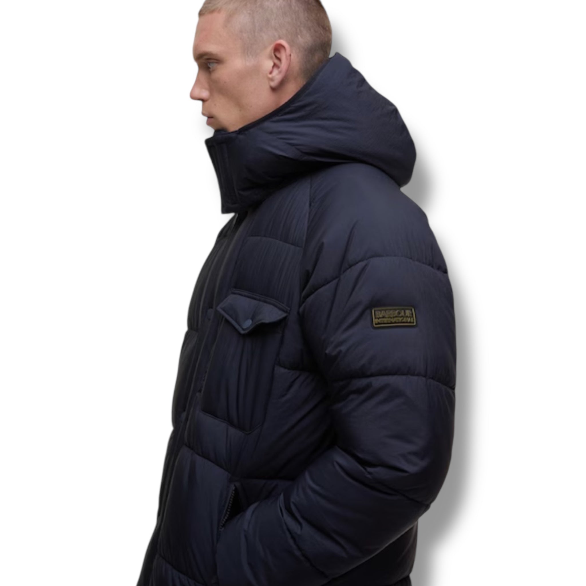 BARBOUR INTERNATIONAL HAZE HOODED PUFFER JACKET NAVY BLUE