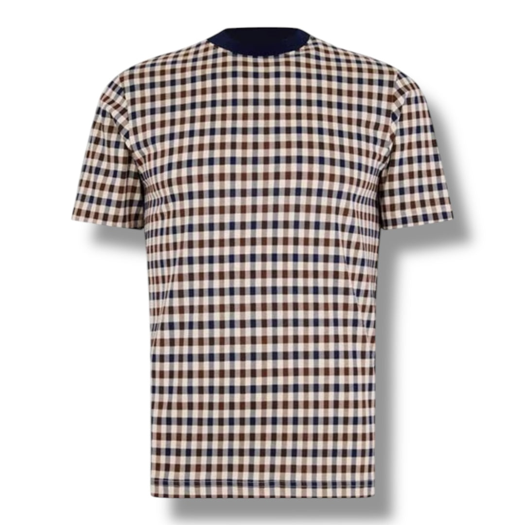 AQUASCUTUM ALL OVER CHECK T-SHIRT BROWN