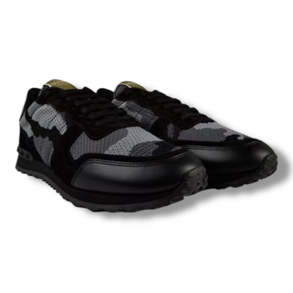 VALENTINO ROCKRUNNER STUD TRAINERS GREY - BLACK CAMO