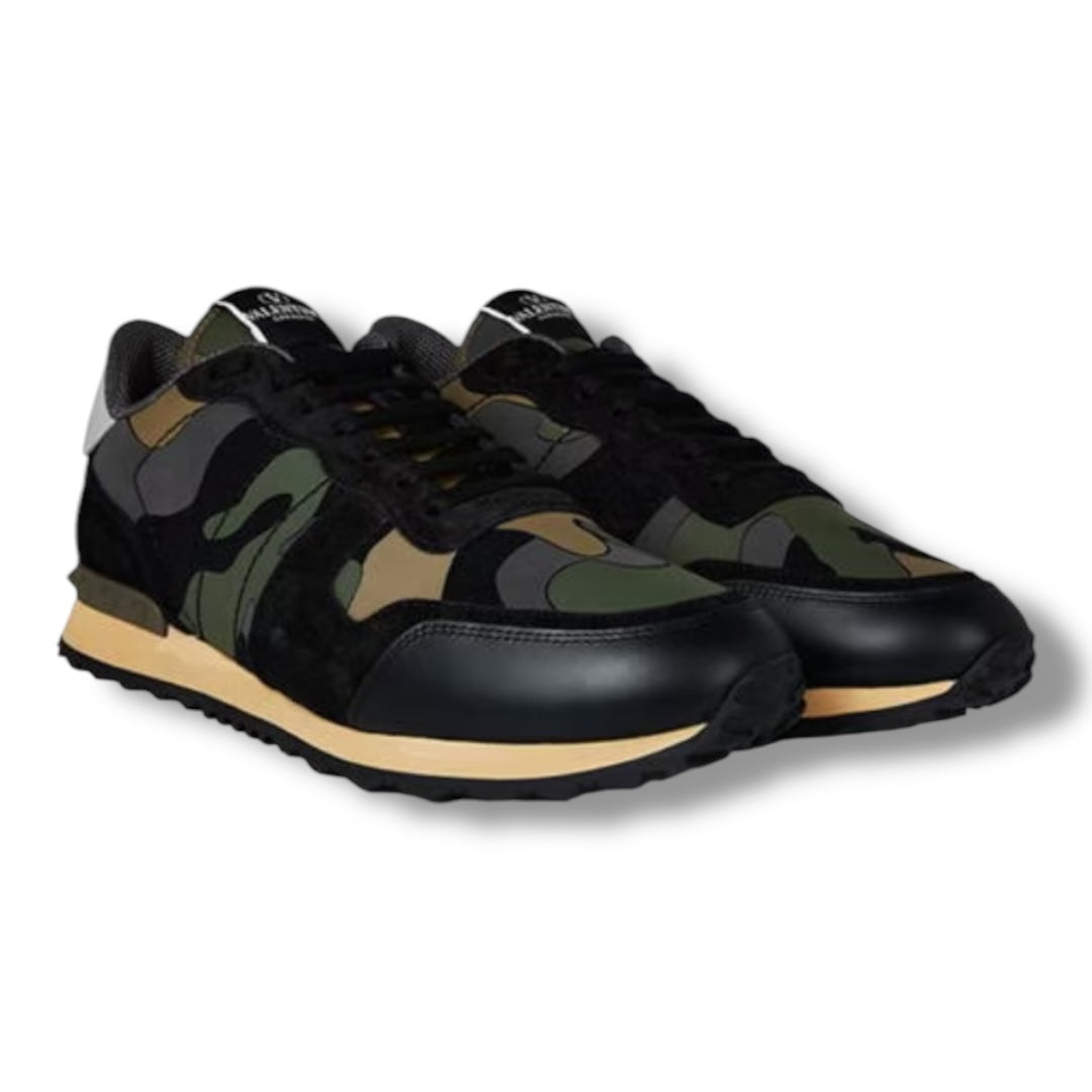 VALENTINO ROCKRUNNER STUD TRAINERS KHAKI GREEN CAMO