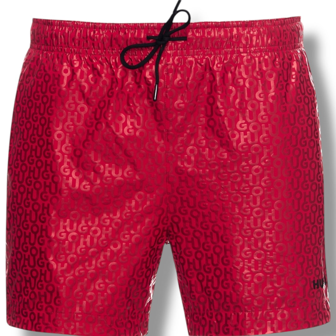 HUGO ALL OVER LOGO SWIM SHORTS RED * SALE *