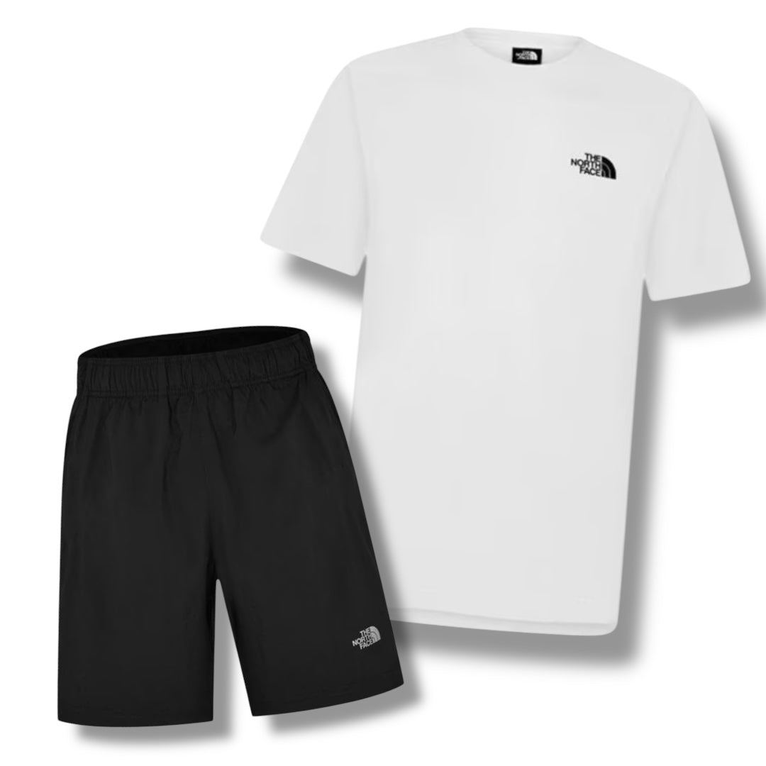 NORTH FACE SMALL LOGO T-SHIRT & SWIM SHORTS COMBO WHITE
