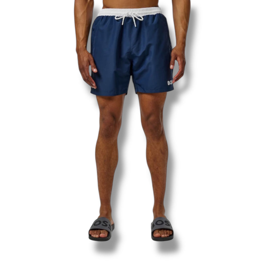 HUGO BOSS BIG LOGO T-SHIRT & SWIM SHORTS COMBO NAVY BLUE
