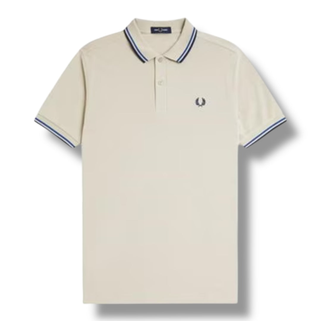 FRED PERRY TWIN TIPPED POLO SHIRT BEIGE / BLUE