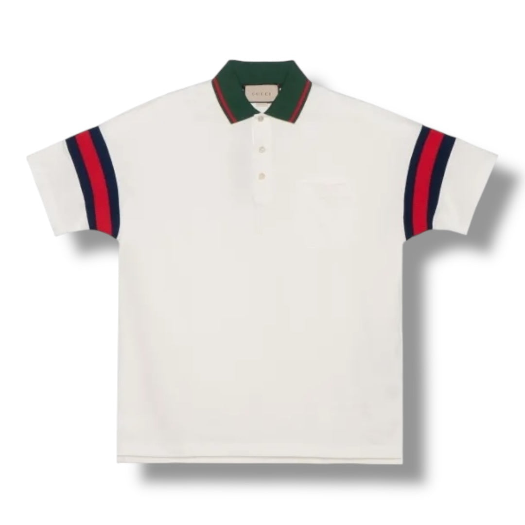 GUCCI ARM STRIPE POLO SHIRT WHITE