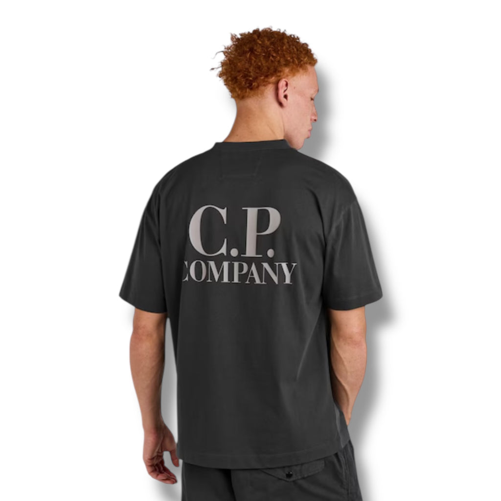 CP COMPANY DOUBLE LOGO T-SHIRT SHADOW GREY