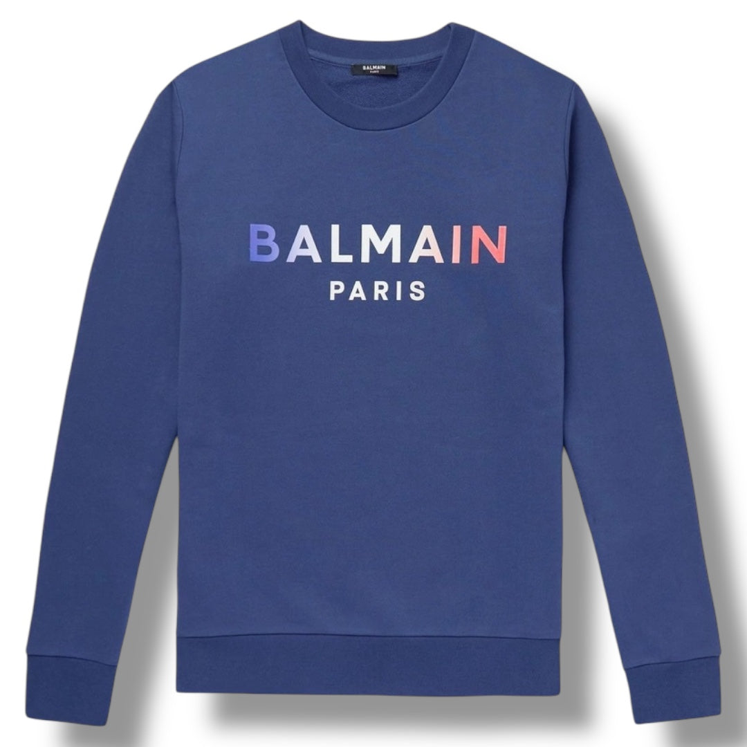 BALMAIN PARIS FRANCE FLAG SWEATSHIRT NAVY BLUE