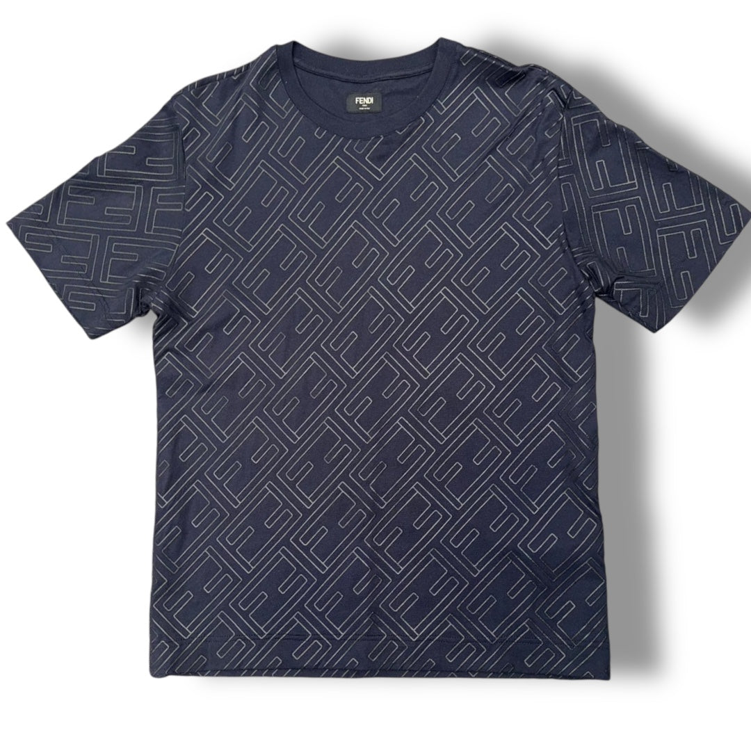 FENDI FF ALL OVER RUBBERISED T-SHIRT NAVY BLUE
