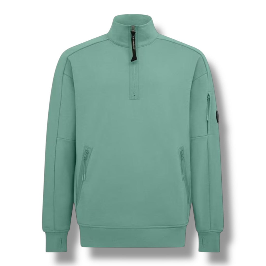 CP COMPANY LENS ARM 1/4 ZIP SWEATSHIRT GREEN