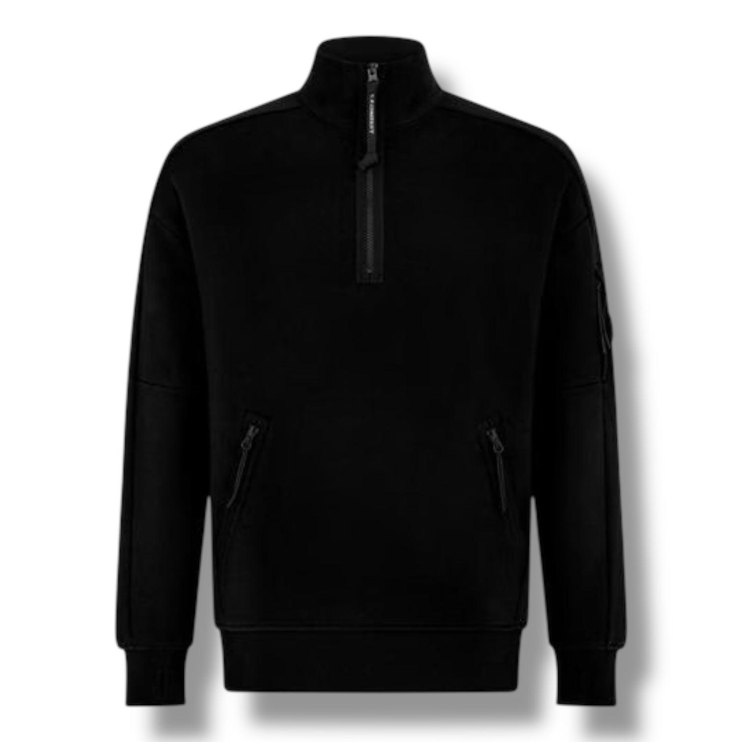 CP COMPANY LENS ARM 1/4 ZIP SWEATSHIRT BLACK