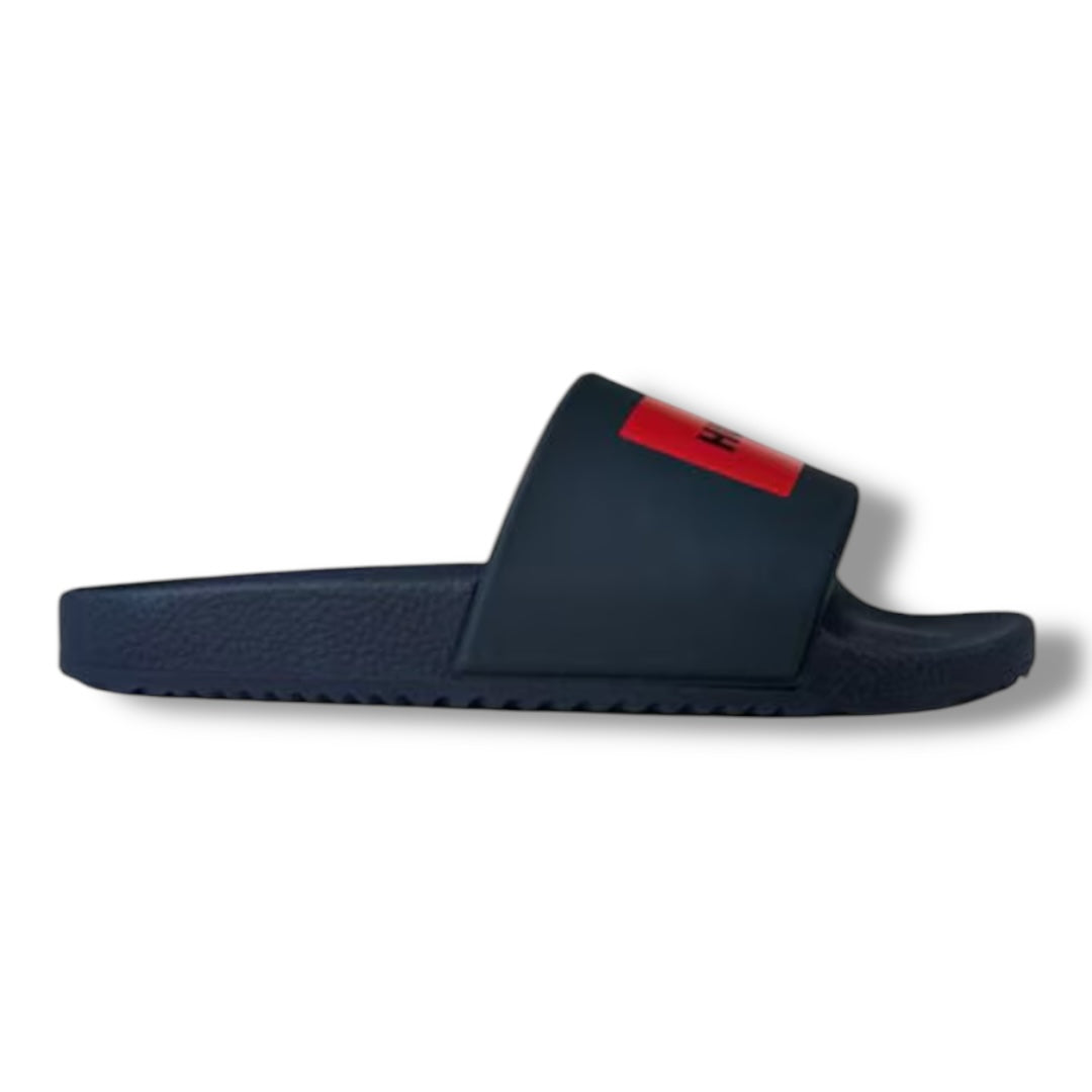 HUGO RED PATCH POOL SLIDERS NAVY BLUE