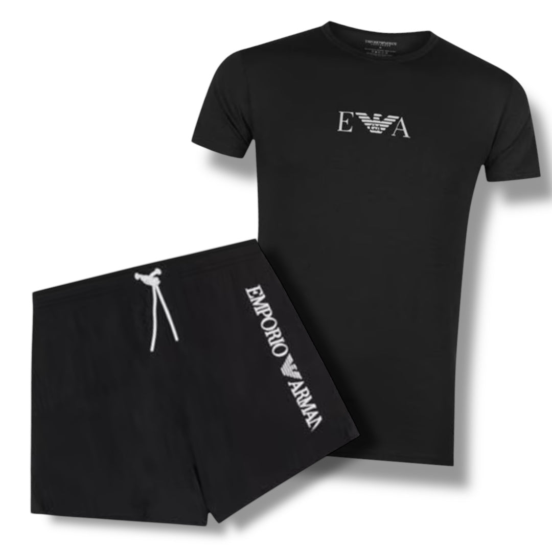 ARMANI EA T-SHIRT & VERTI SWIM SHORTS COMBO WHITE / BLACK