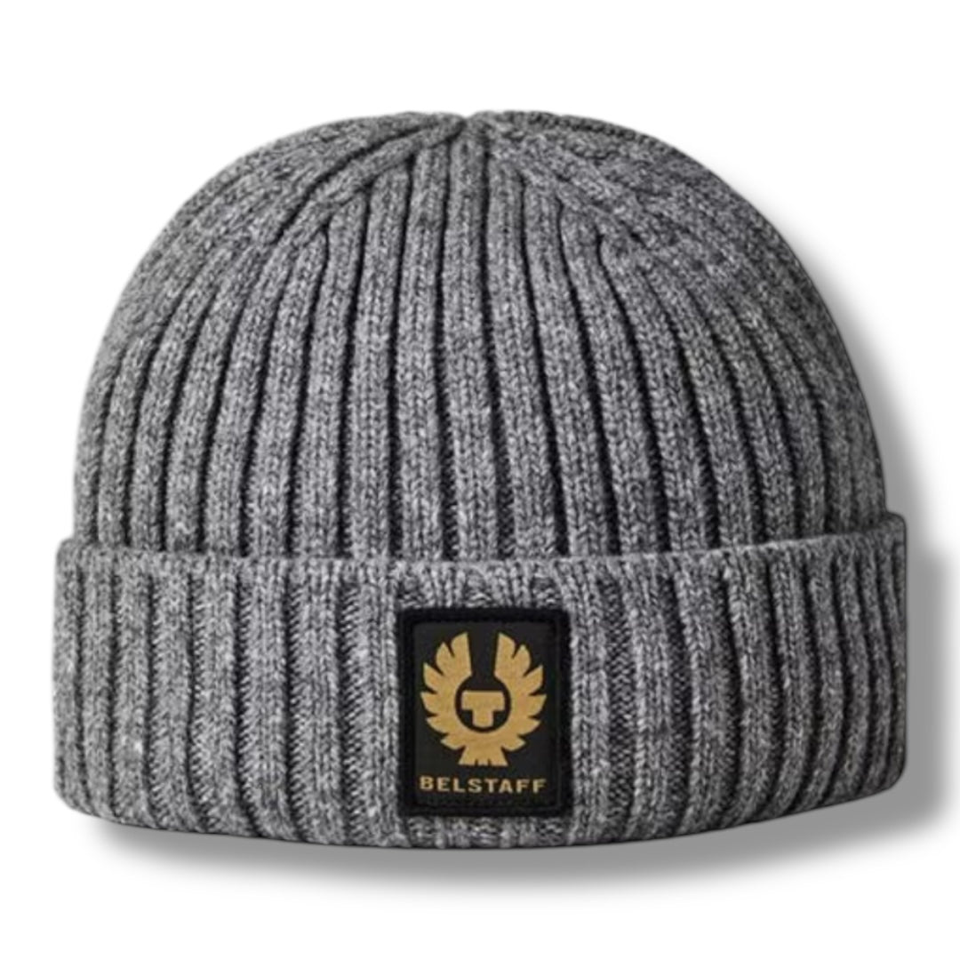 BELSTAFF PATCH BEANIE HAT GREY