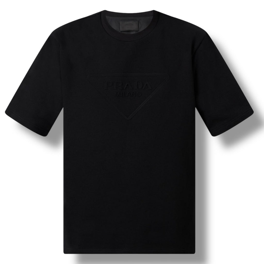 PRADA EMBOSSED TRIANGLE SHORT SLEEVE SWEATSHIRT T-SHIRT BLACK