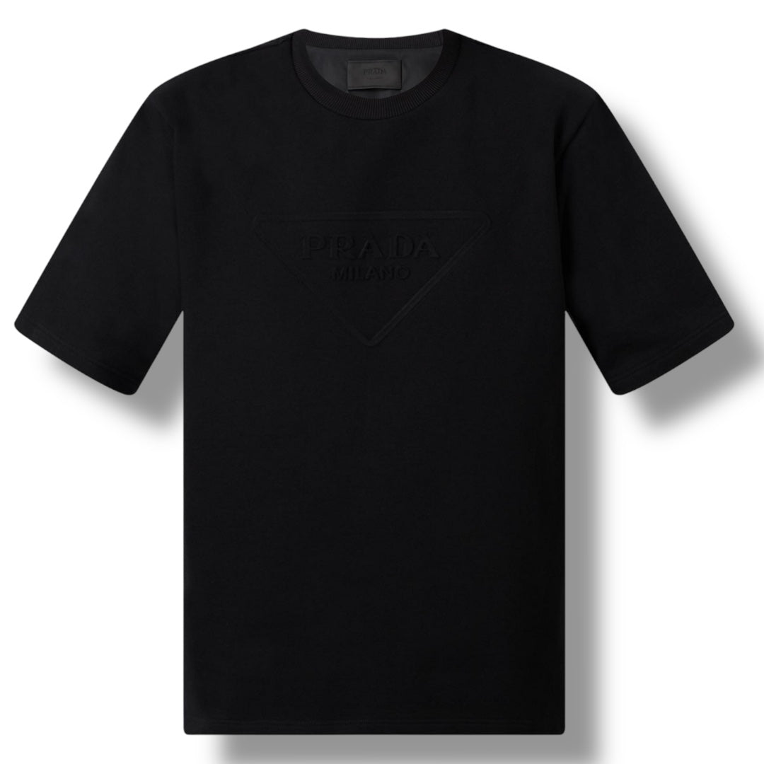 PRADA EMBOSSED TRIANGLE SHORT SLEEVE SWEATSHIRT T-SHIRT BLACK