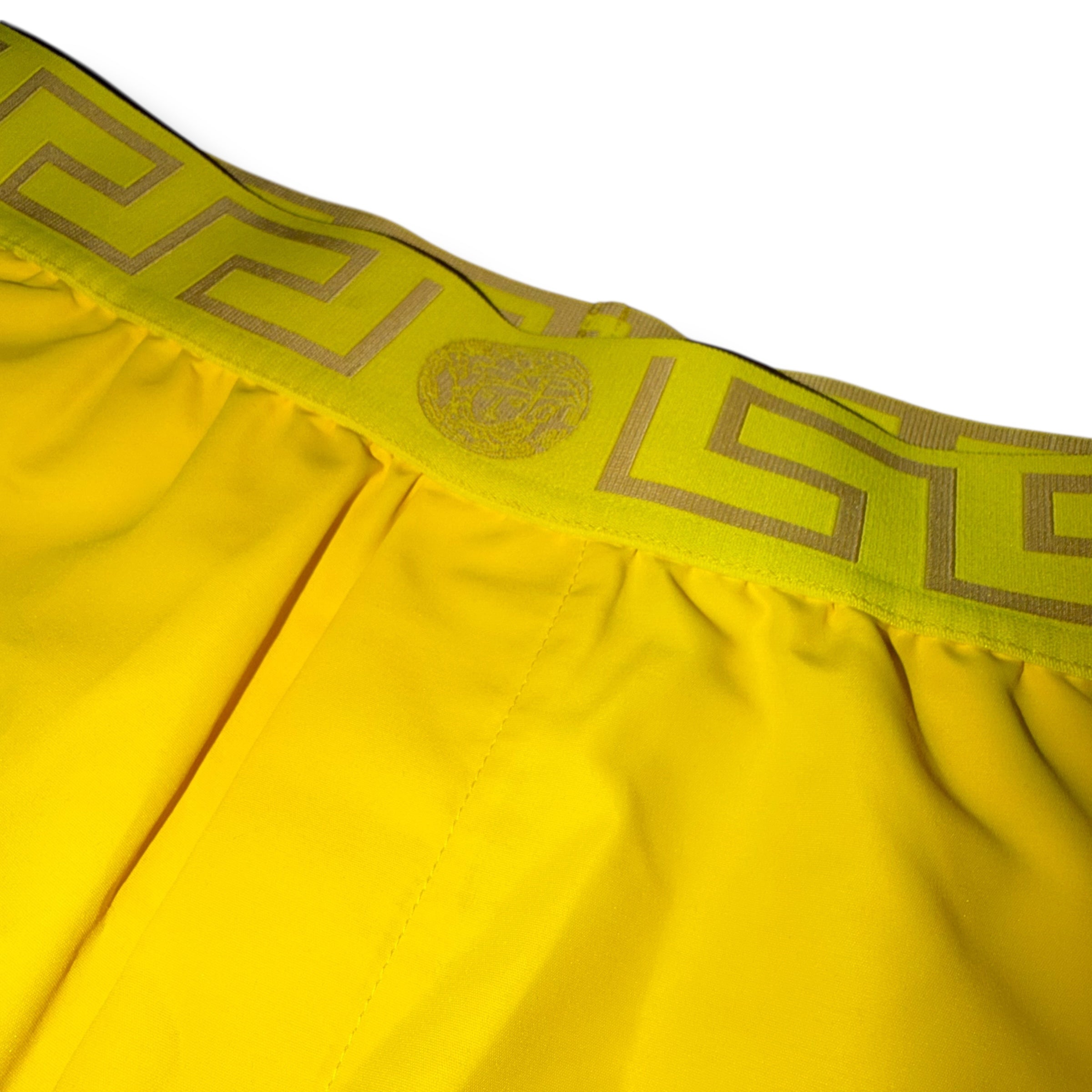 VERSACE GRECA WAISTBAND MEDUSA SWIM BOARD SHORTS YELLOW