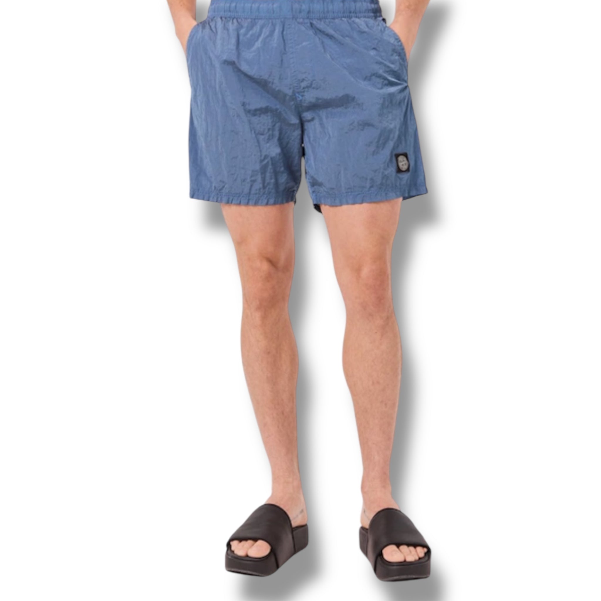 STONE ISLAND PATCH LOGO T-SHIRT & NYLON METAL SWIM SHORTS COMBO WHITE / BLUE