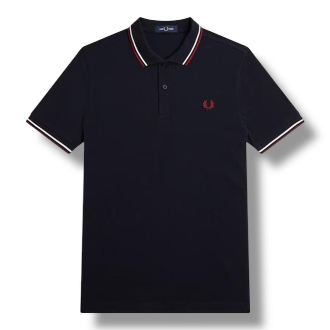 FRED PERRY TWIN TIPPED POLO SHIRT NAVY / RED