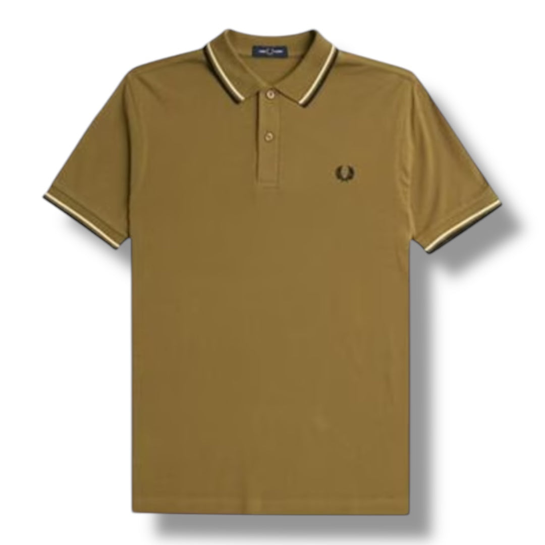 FRED PERRY TWIN TIPPED POLO SHIRT STONE BEIGE