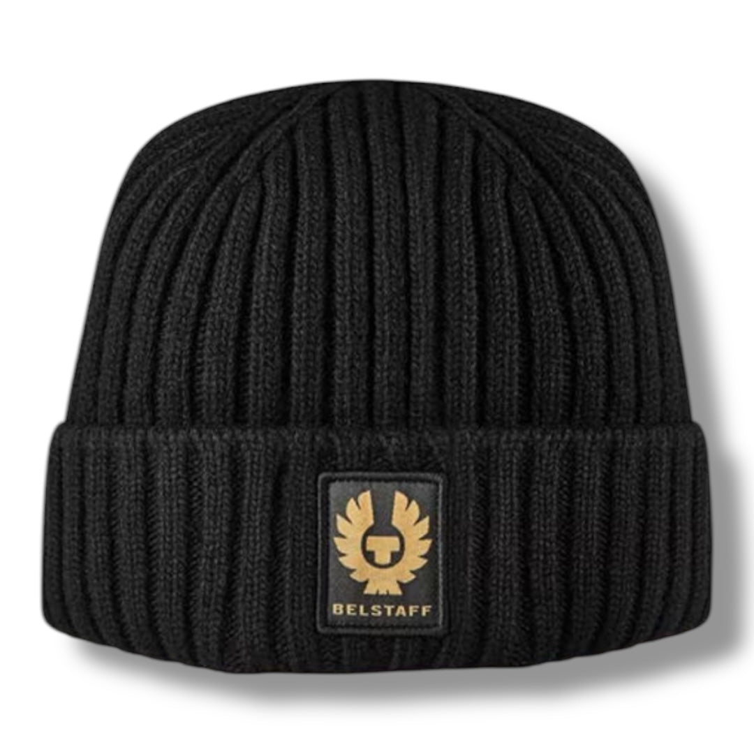 BELSTAFF PATCH BEANIE HAT BLACK