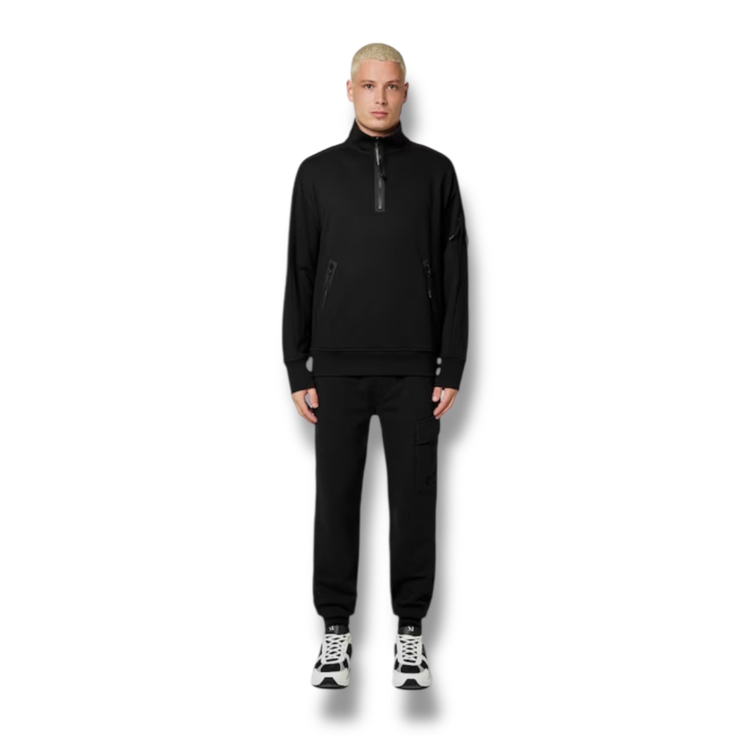 CP COMPANY LENS ARM 1/4 ZIP SWEATSHIRT BLACK