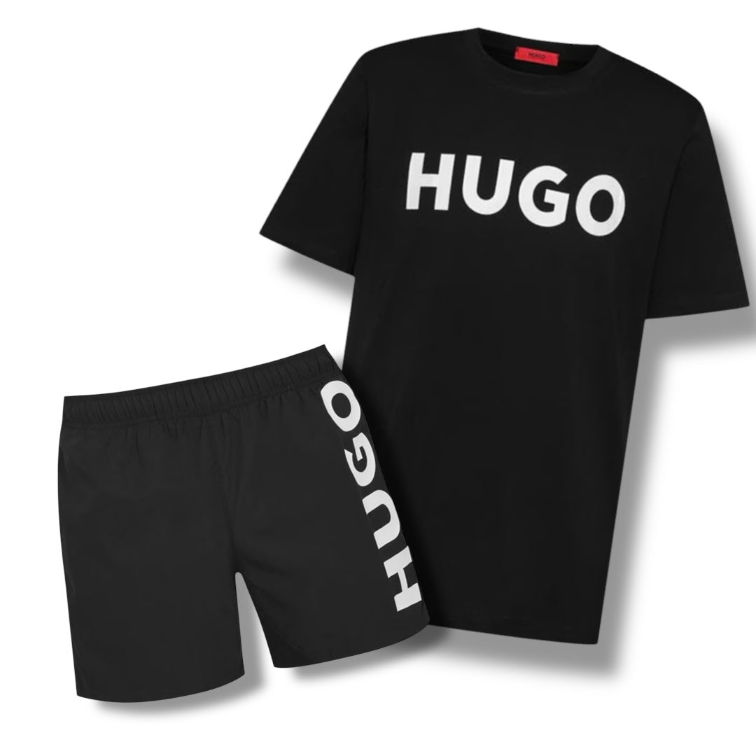 HUGO BIG LOGOT-SHIRT & VERTI SWIM SHORTS COMBO BLACK