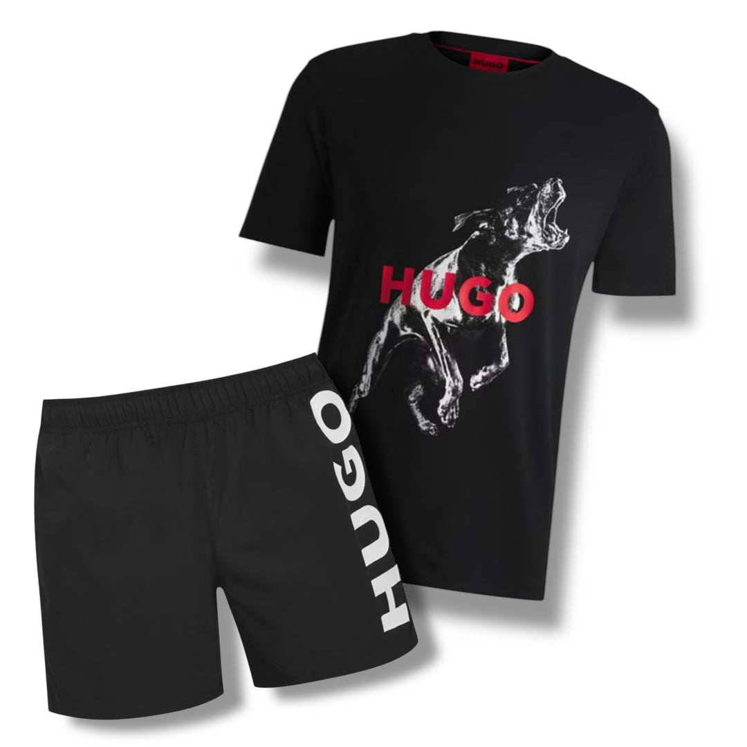 HUGO ROBO DOG T-SHIRT & VERTI SWIM SHORTS COMBO BLACK