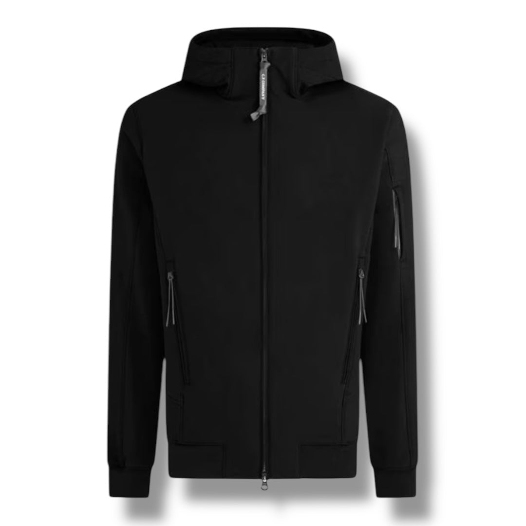 CP COMPANY SOFT SHELL-R HOODED LENS JACKET BLACK