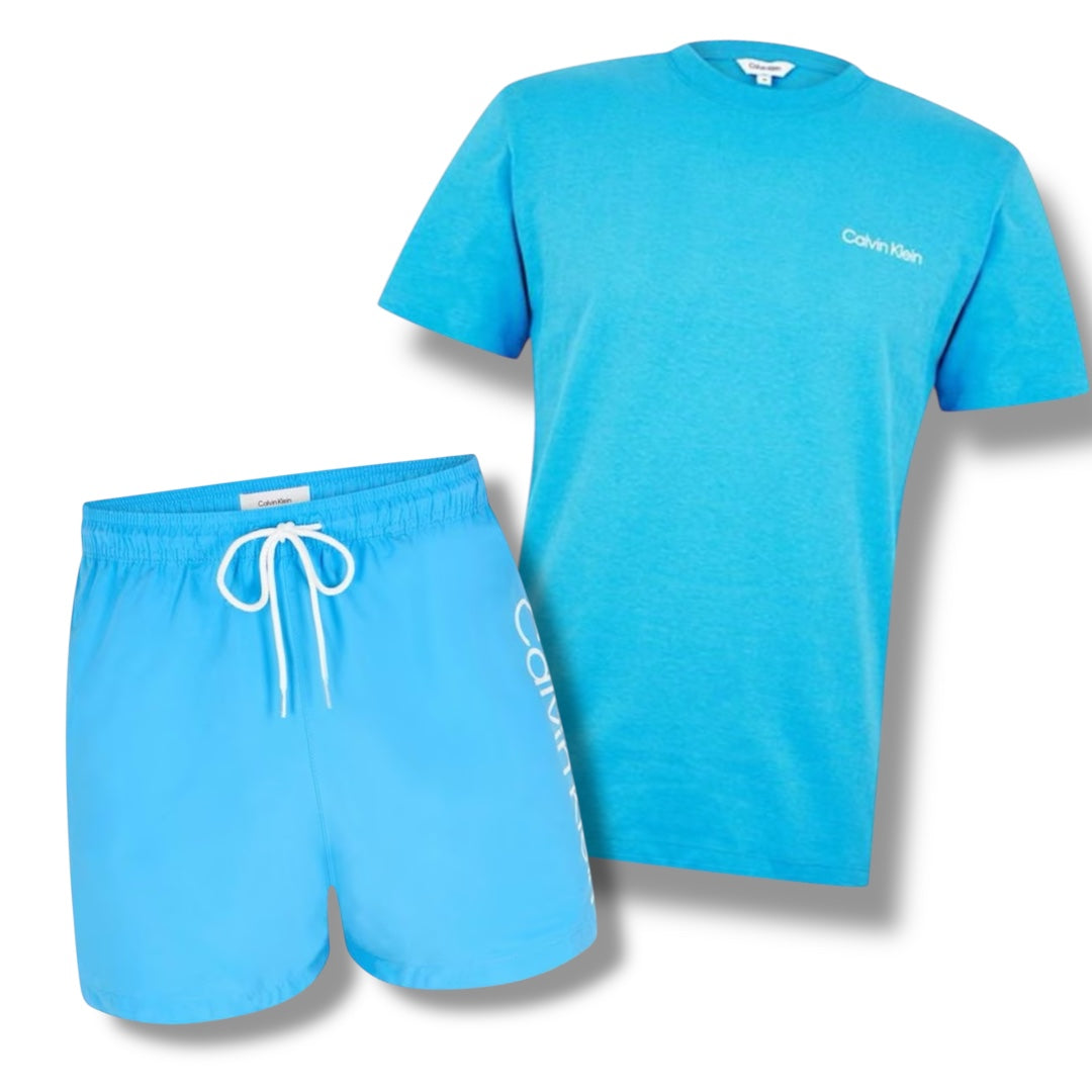 CALVIN KLEIN T-SHIRT & SWIM SHORTS COMBO BRIGHT BLUE