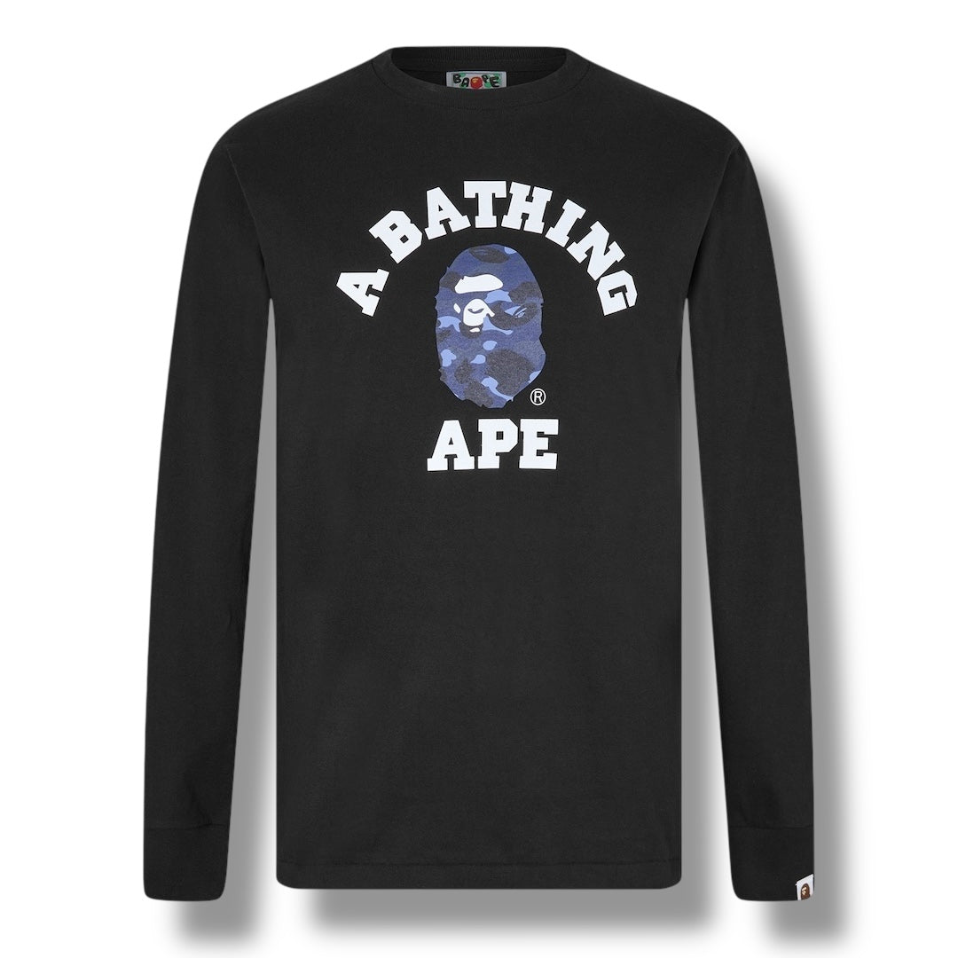 A BATHING APE BAPE COLLEGE LONG SLEEVE T-SHIRT BLACK