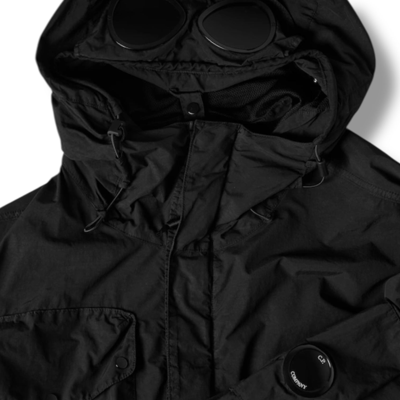 CP COMPANY HOODED GOOGLE JACKET BLACK