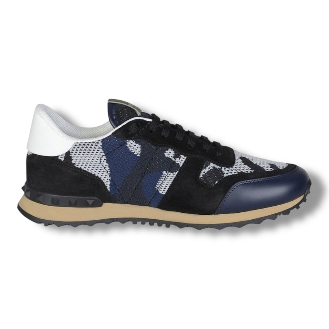 VALENTINO ROCKRUNNER STUD TRAINERS NAVY MESH CAMO