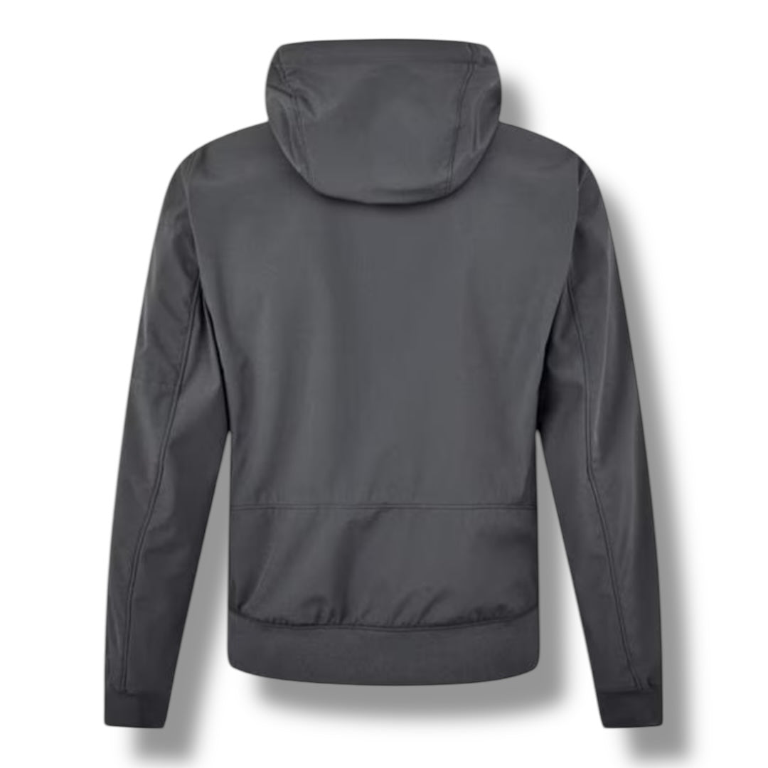 CP COMPANY SOFT SHELL-R HOODED LENS JACKET CHARCOAL GREY