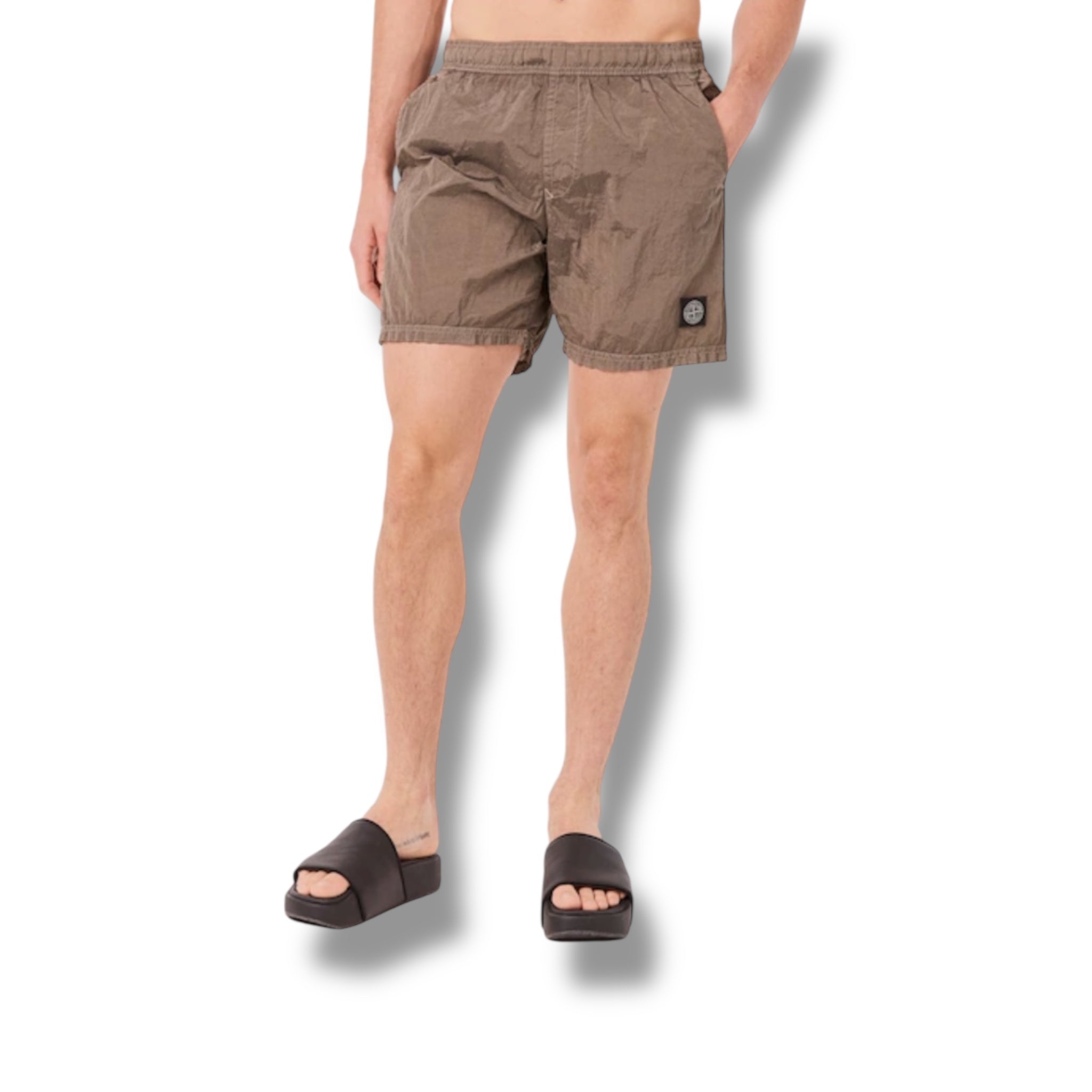 STONE ISLAND PATCH LOGO T-SHIRT & NYLON METAL SWIM SHORTS COMBO WHITE / ARMY GREEN