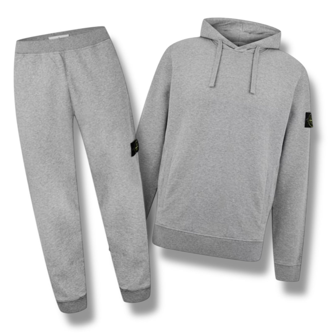 STONE ISLAND BADGE LOGO HOODED TRACKSUIT LIGHT GREY