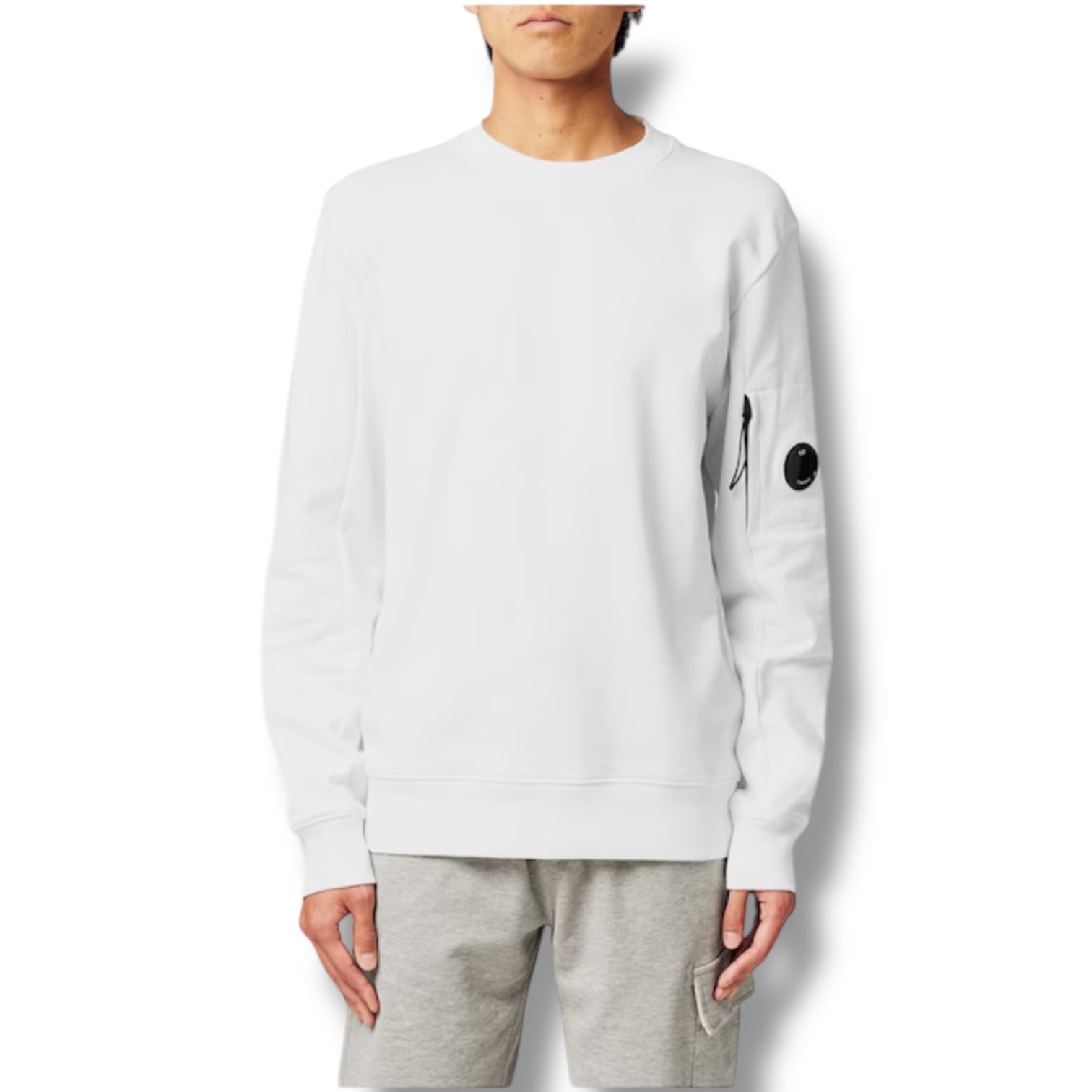 CP COMPANY LENS ARM CREWNECK SWEATSHIRT WHITE