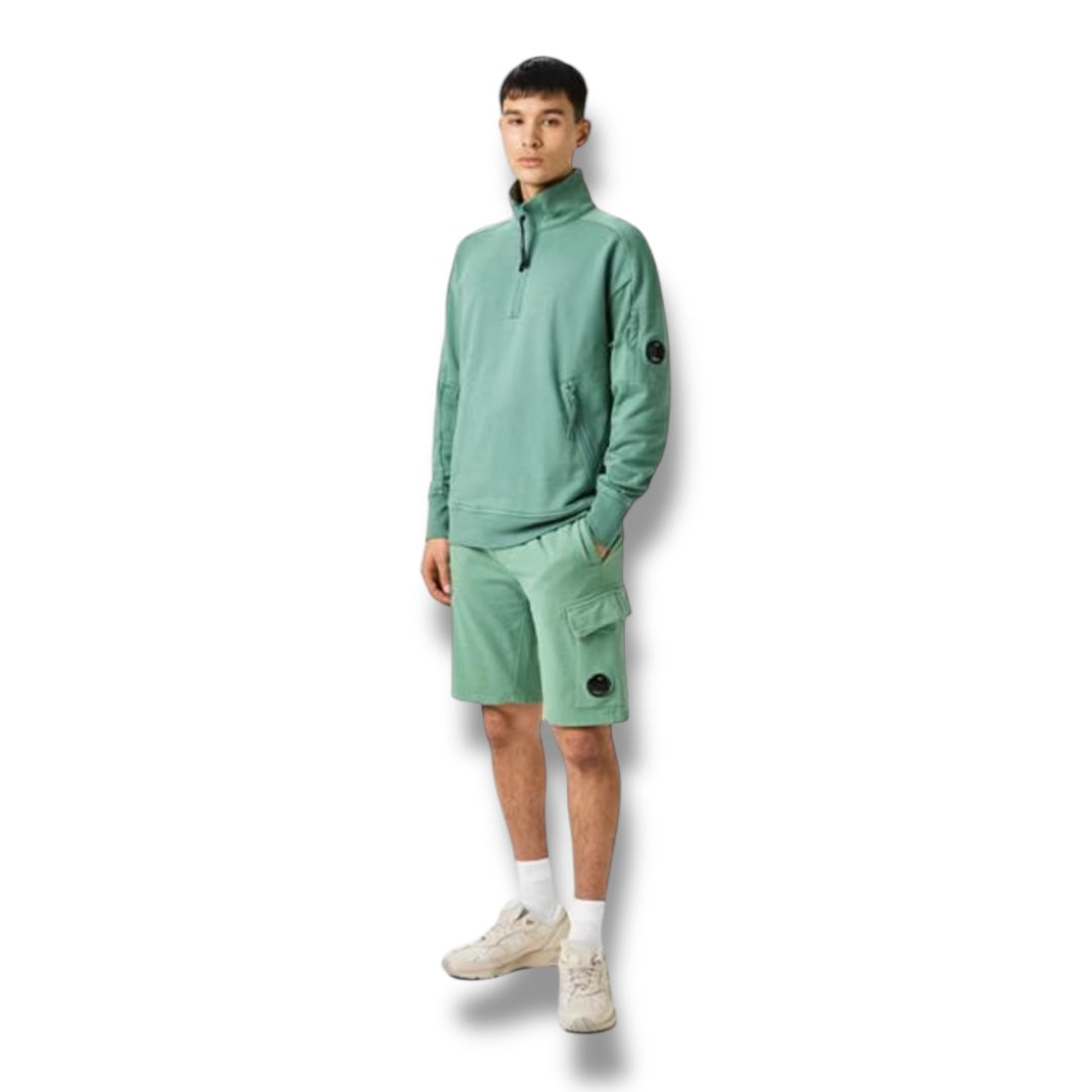 CP COMPANY LENS ARM 1/4 ZIP SWEATSHIRT GREEN